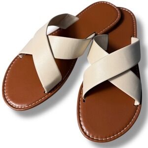 NIB Ivory Criss Cross Sandals - Beige Slides - Women's Size 10 / EUR 41 Boutique